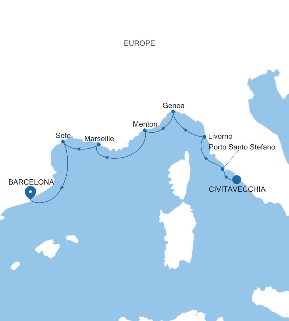 CIVITAVECCHIA (ROME) TO BARCELONA