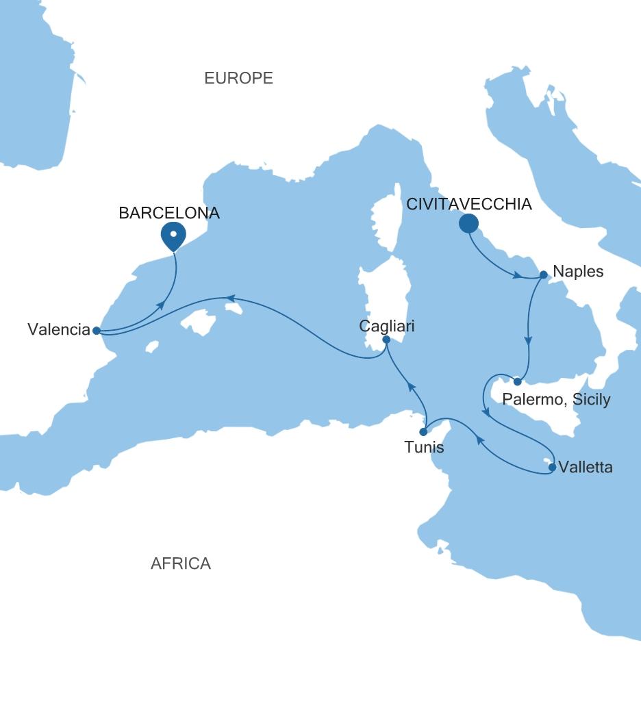 CIVITAVECCHIA (ROME) TO BARCELONA