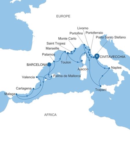 Barcelona nach Civitavecchia (Rome)