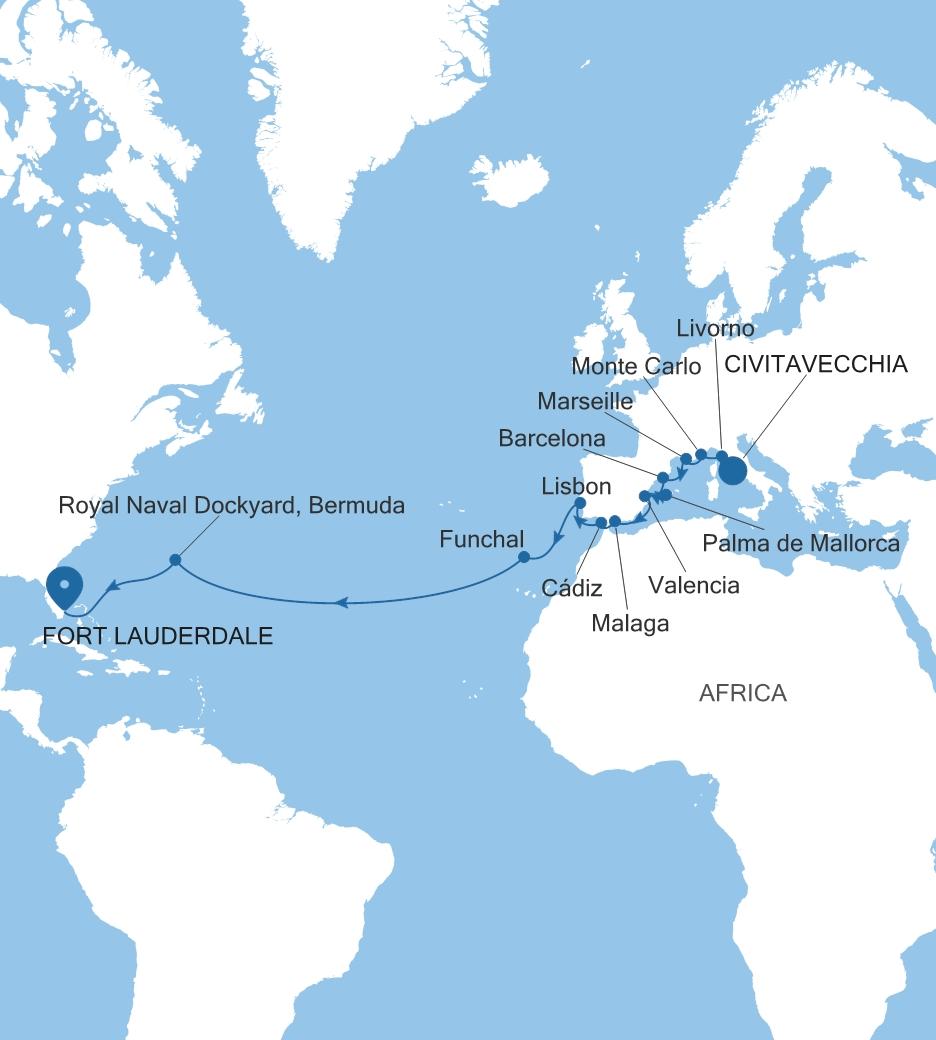 CIVITAVECCHIA (ROME) TO FORT LAUDERDALE, FLORIDA