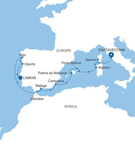Lisbon to Civitavecchia (Rome)