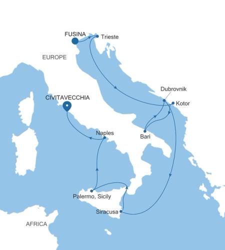 Fusina (Venice) to Civitavecchia (Rome)