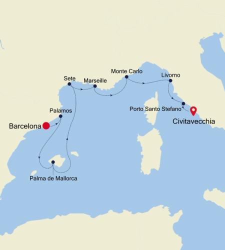 Barcelona nach Civitavecchia (Rome)