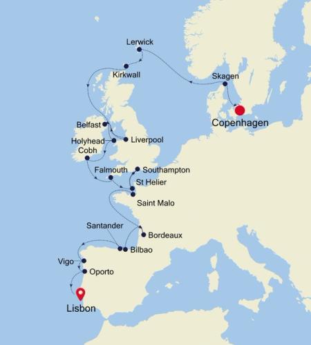 Copenhagen to Lisbon