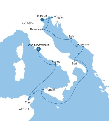 Fusina (Venice) to Civitavecchia (Rome)
