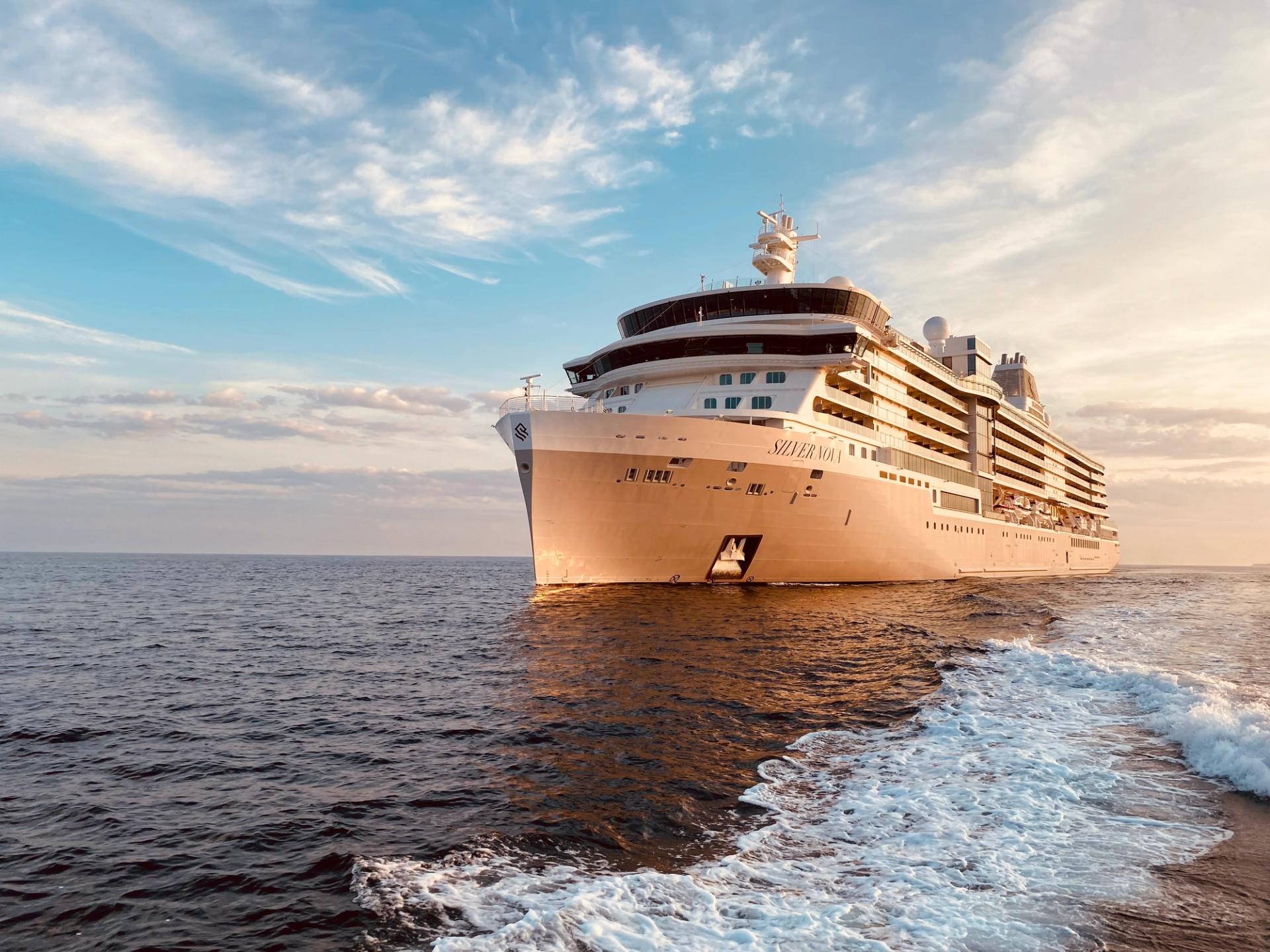 Silversea's Silver Nova at sea in the evening light