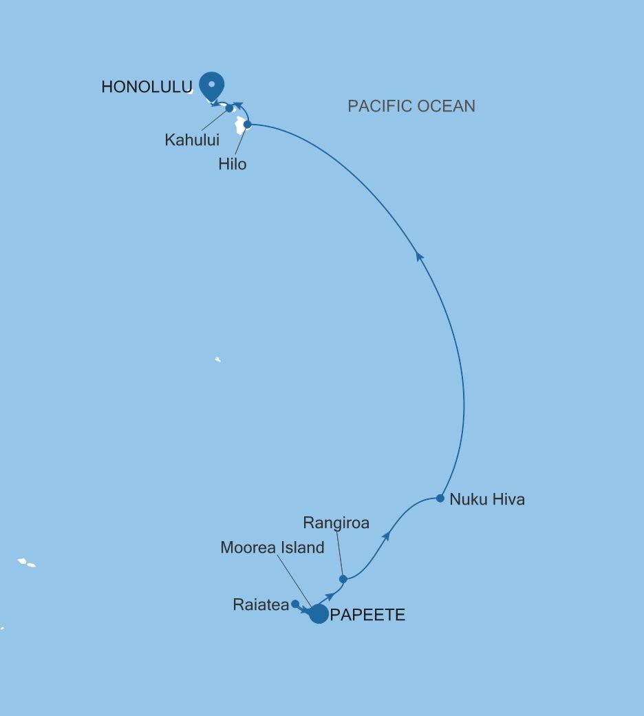 Cruise from Papeete (Tahiti) to Honolulu, Oahu, Hawaii