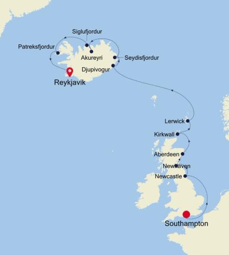 Southampton nach Reykjavik