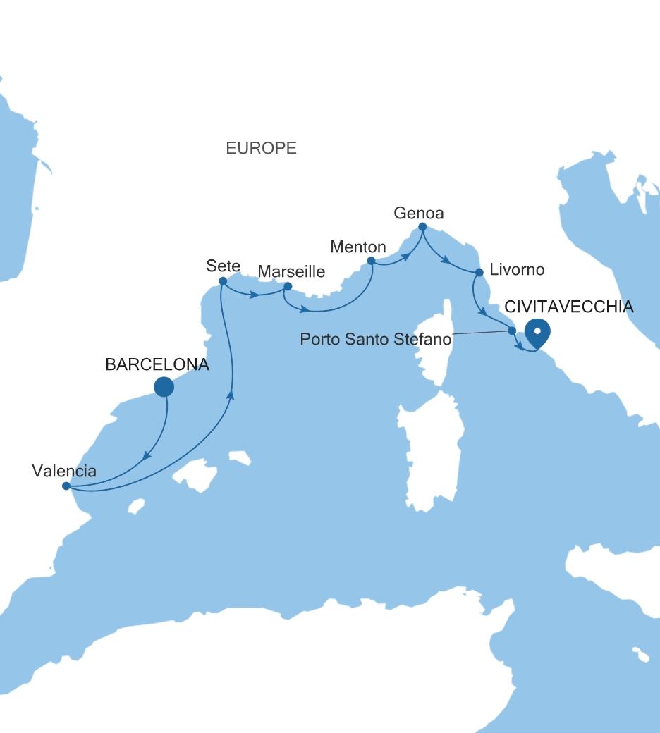 BARCELONA TO CIVITAVECCHIA (ROME)