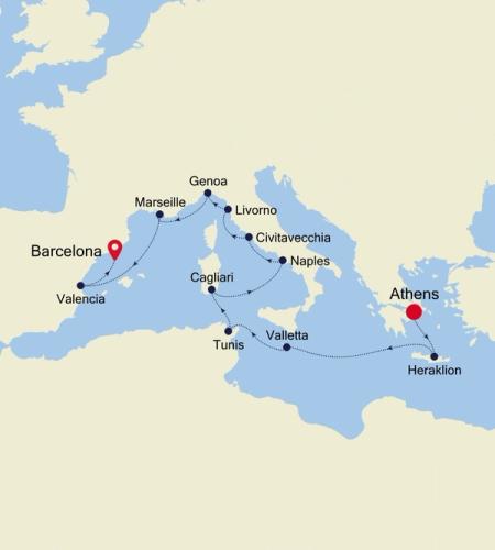 Athens (Piraeus) to Barcelona