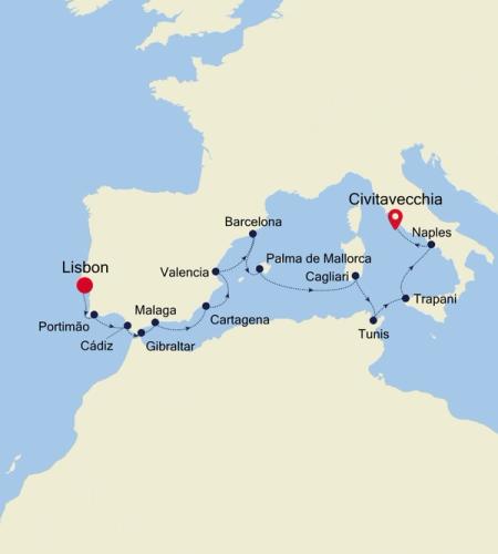 Lisbon to Civitavecchia (Rome)