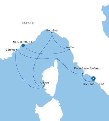 Monte Carlo to Civitavecchia (Rome)