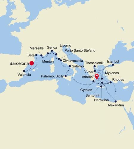 Barcelona to Athens (Piraeus)