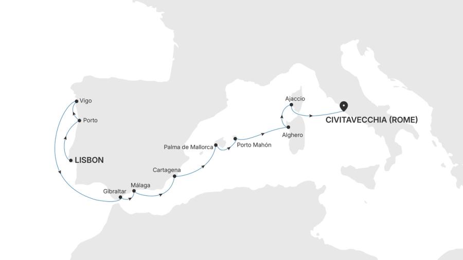 Lisbon to Civitavecchia (Rome)