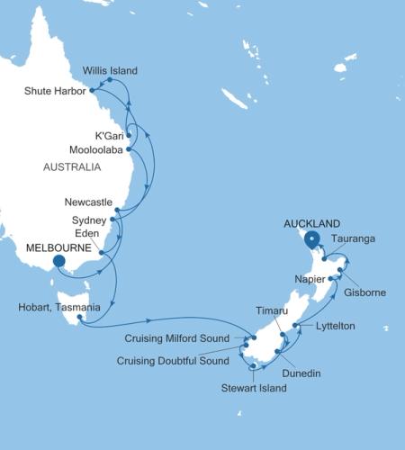 Melbourne a Auckland