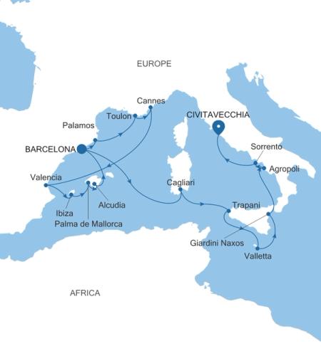 Barcelona to Civitavecchia (Rome)