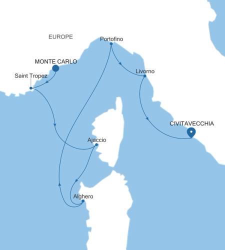 Monte Carlo to Civitavecchia (Rome)