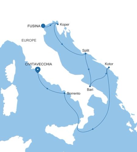 Fusina (Venice) a Civitavecchia (Rome)