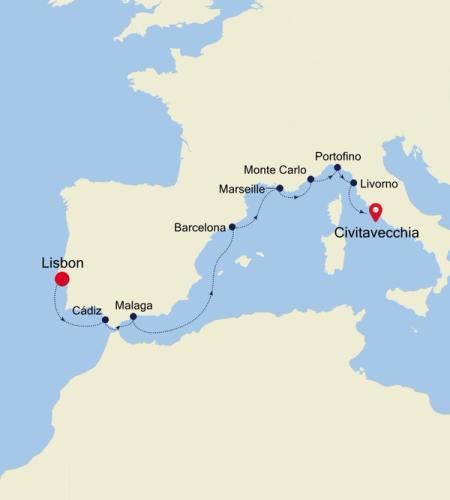 Lisbon to Civitavecchia (Rome)