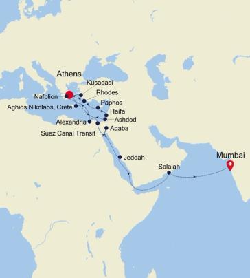 Passage to India - Itinerary - Athens (Piraeus) to Mumbai