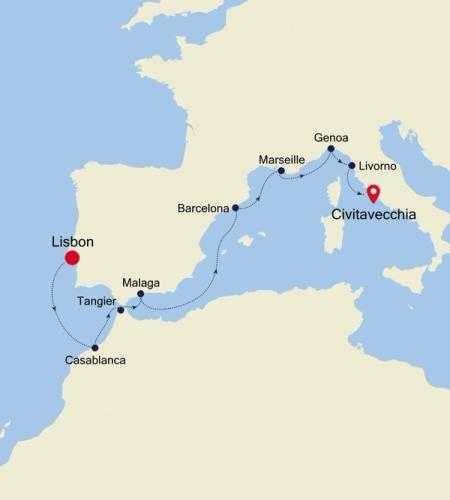 Lisbon to Civitavecchia (Rome)