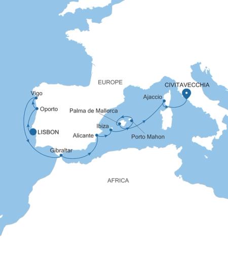 Lisbon to Civitavecchia (Rome)