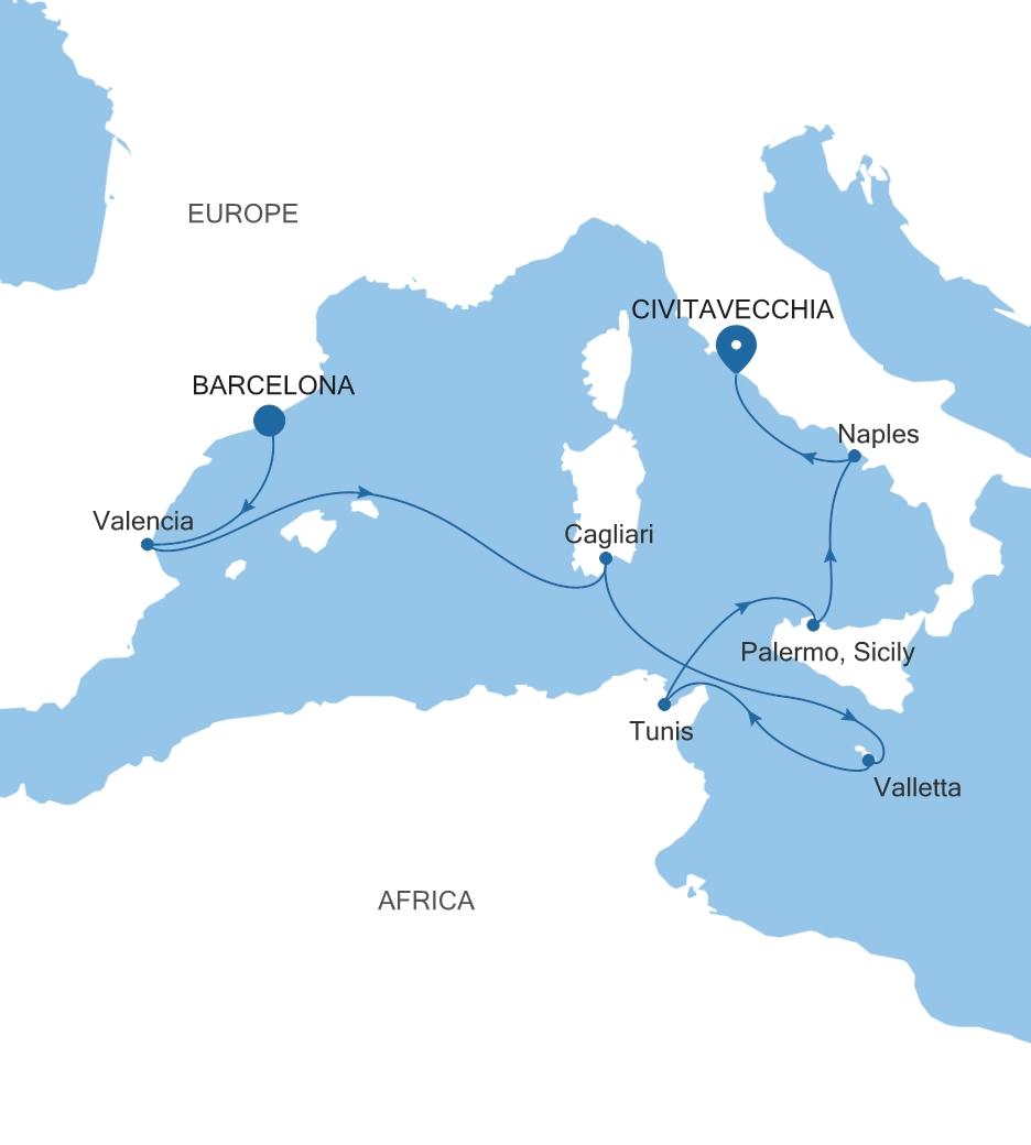 BARCELONA TO CIVITAVECCHIA (ROME)
