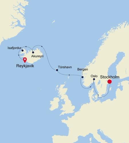 Stockholm nach Reykjavik