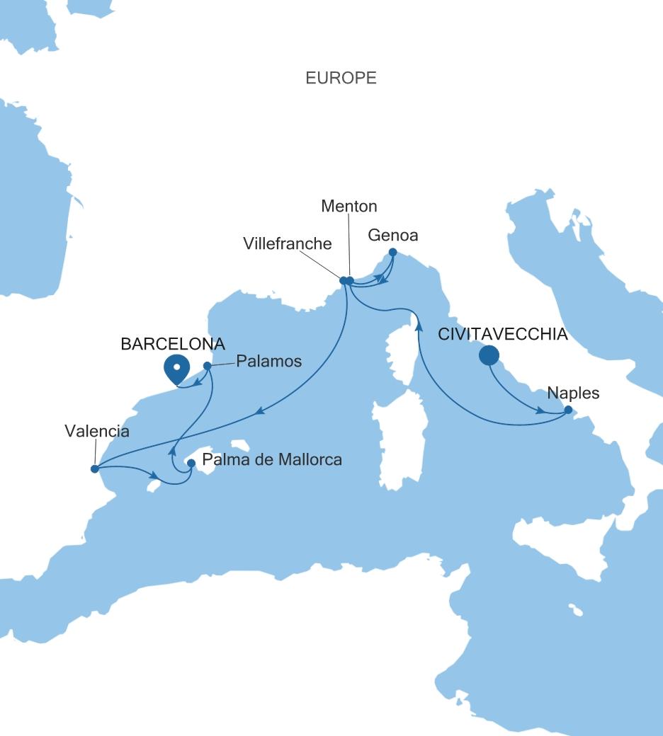 CIVITAVECCHIA (ROME) TO BARCELONA