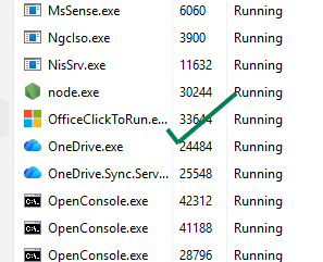 Taskmanager with Outlook not running