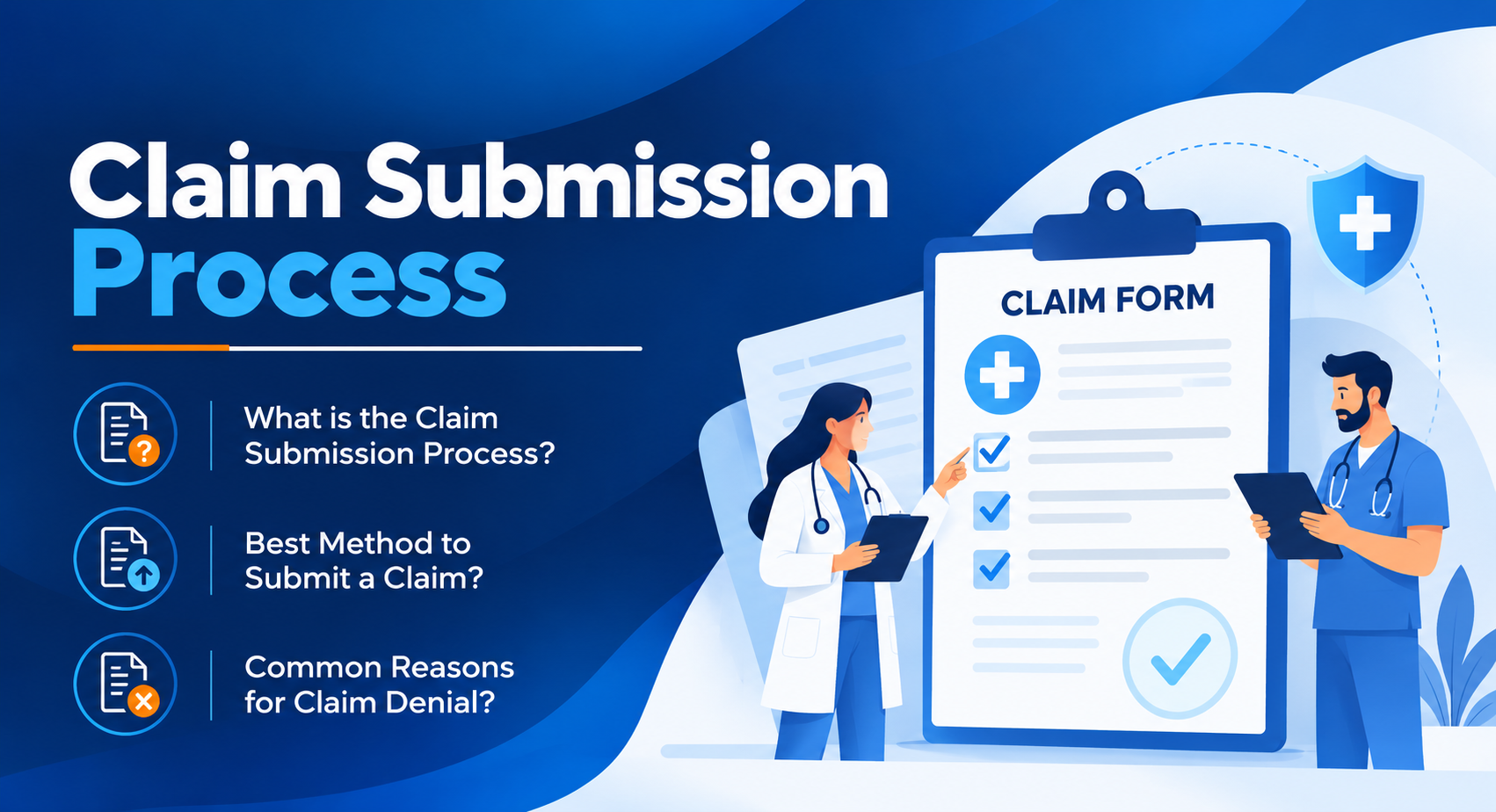 Medical billing claim submission process infographic illustrating healthcare insurance claim processing, electronic claim submission, medical billing procedures