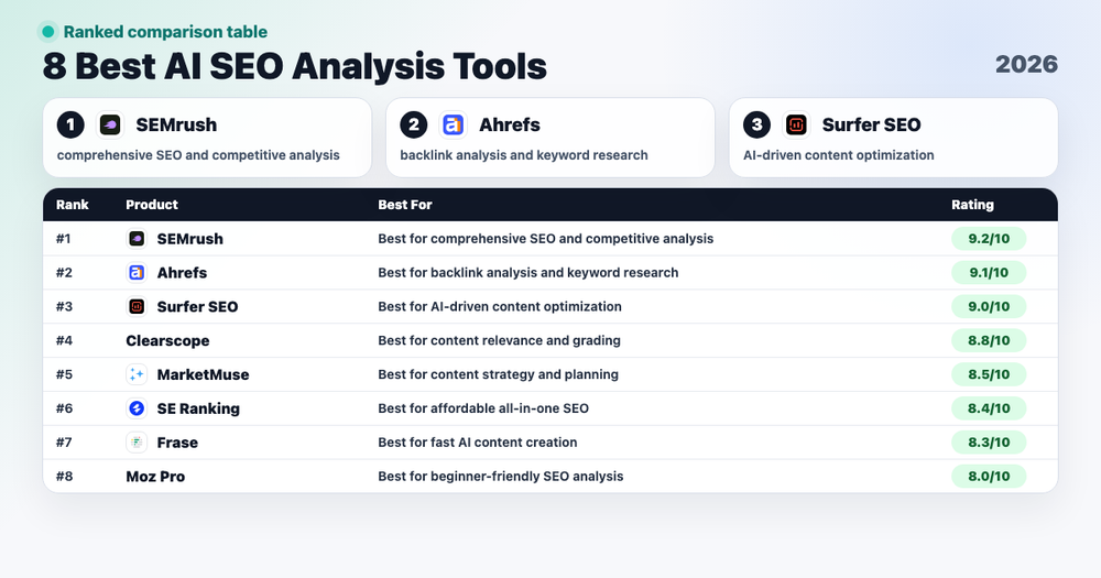8 Best AI SEO Analysis Tools in 2026 ranked comparison cover