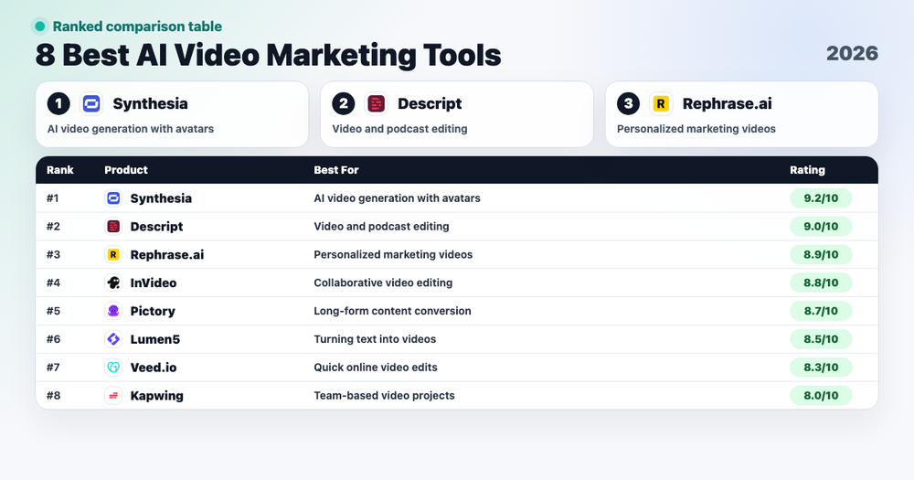 8 Best AI Video Marketing Tools in 2026 ranked comparison cover