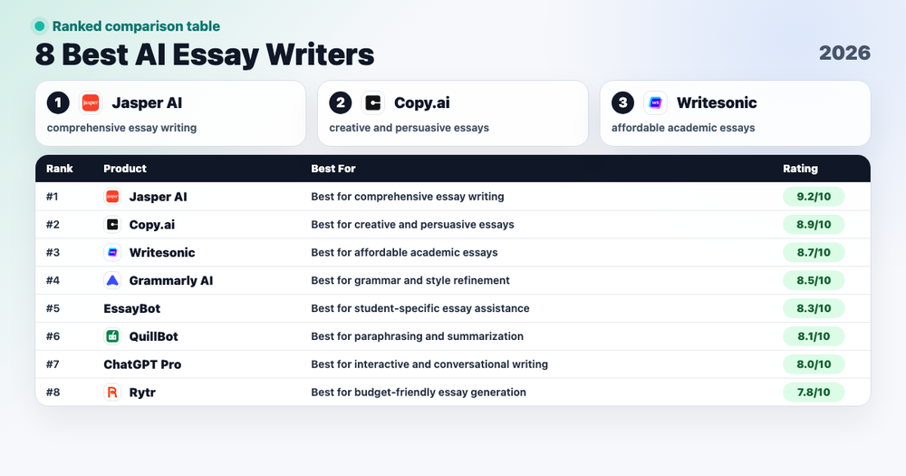 8 Best AI Essay Writers in 2026 ranked comparison cover