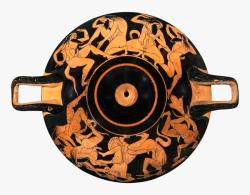 Satyrn und Mänade, die Begleiter des Weingottes Dionysos, in Rausch und Ekstase, Trinkschale, attisch-rotfigurig, um 510–500 v. Chr., MK&G, Erworben mit Mitteln der Campe’schen Historischen Kunststiftung