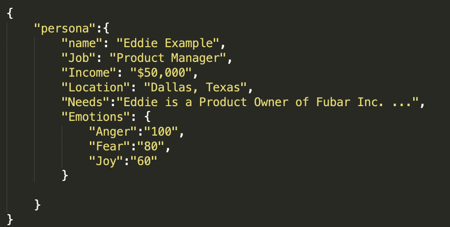 Personas as JSON objects