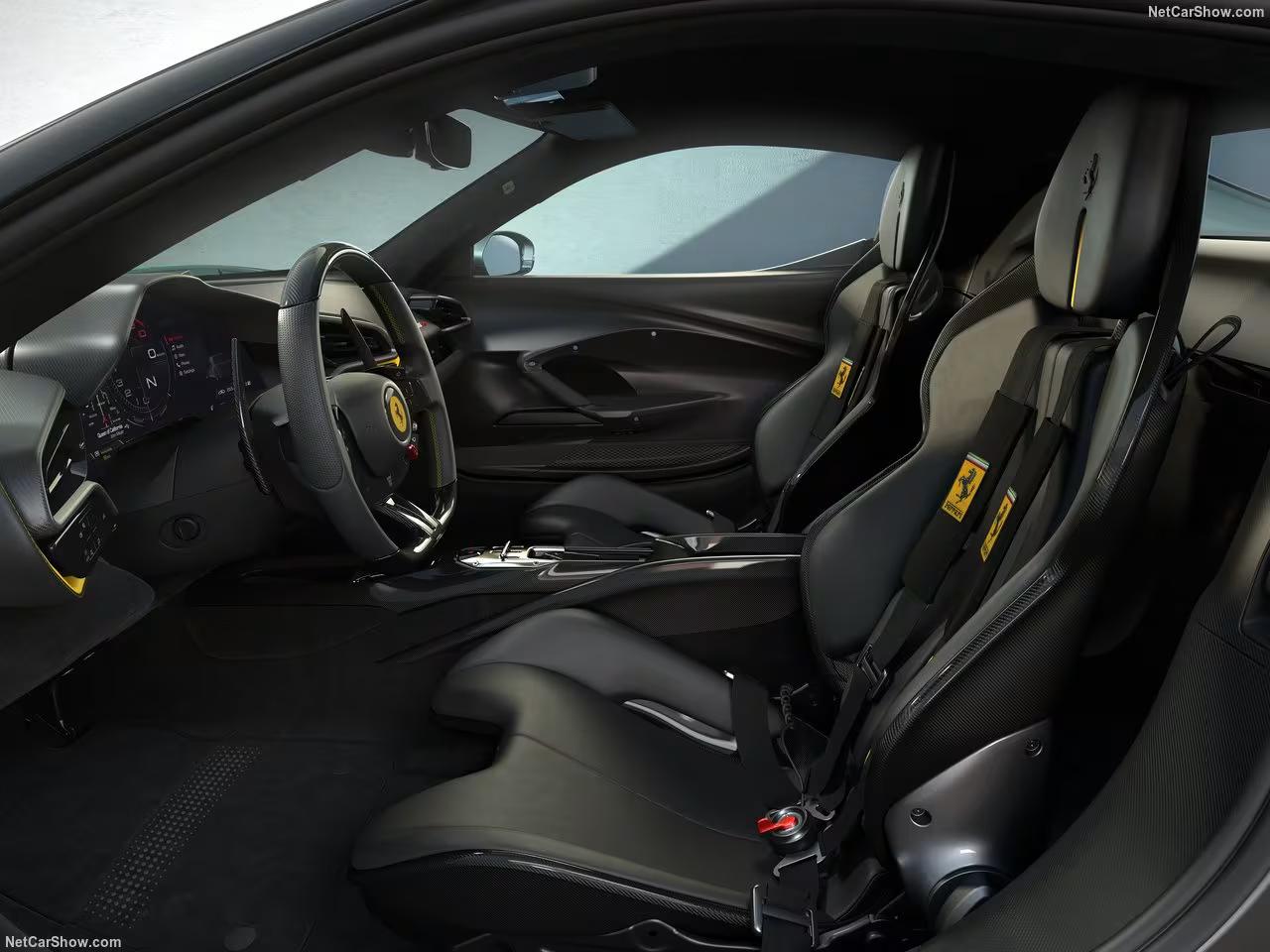 Cockpit of the Ferrari 296 GTB for rent – F1 steering wheel and digital interface