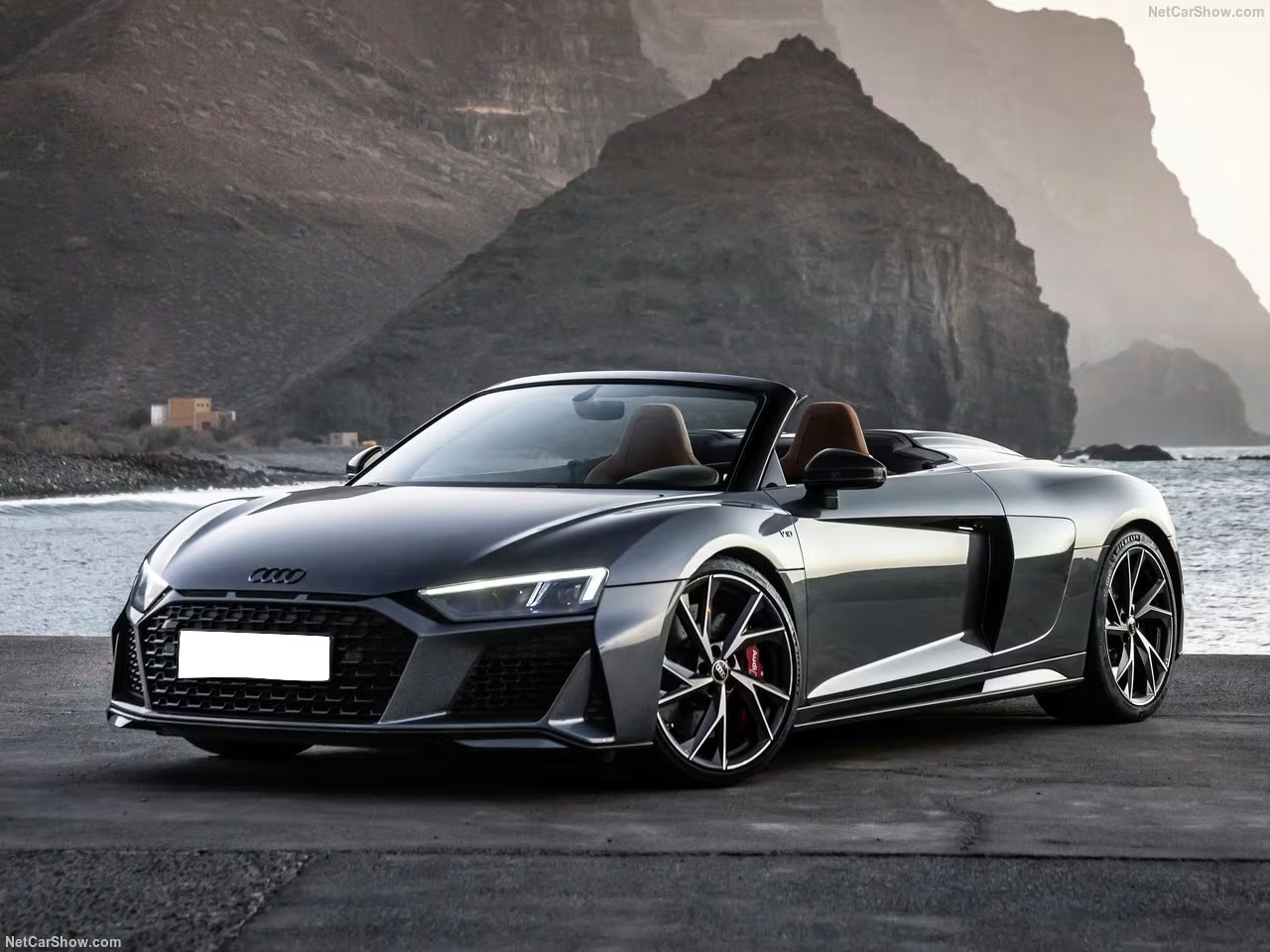 Audi R8 V10 Spyder gris Daytona en location à Genève – vue de profil