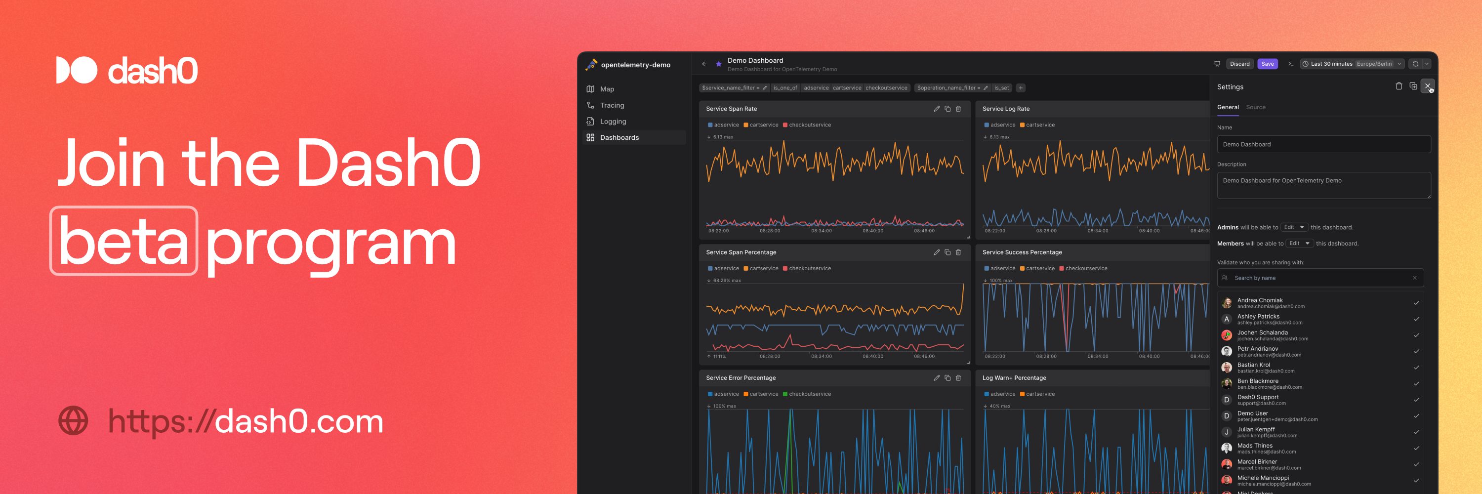 Introducing Dash0 BETA: Observability, Simplified. Powered by OpenTelemetry.