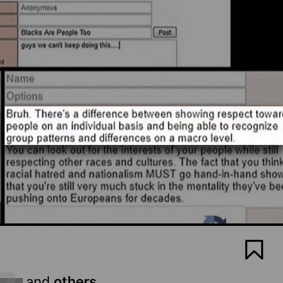 "Bruh. Il y a une différence entre montrer du respect envers les gens sur une base individuelle et être capable de reconnaître les schémas de groupe et les différences au niveau macro." Le commentaire est mis en évidence dans une capture d'écran sur un forum Web.