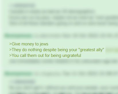 Une capture d'écran d'un post du forum qui dit "Donnez de l'argent aux juifs". Ils ne font rien alors qu'ils sont votre meilleur allié. Vous les traitez d'ingratitude.