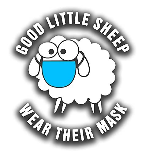 Une bande dessinée dessinant un mouton portant un masque médical. Au-dessus et au-dessous, le texte indique "Les bons petits moutons portent leur masque".