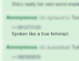 Une capture d'écran d'un forum qui dit "Parlé comme une vraie féminazie".