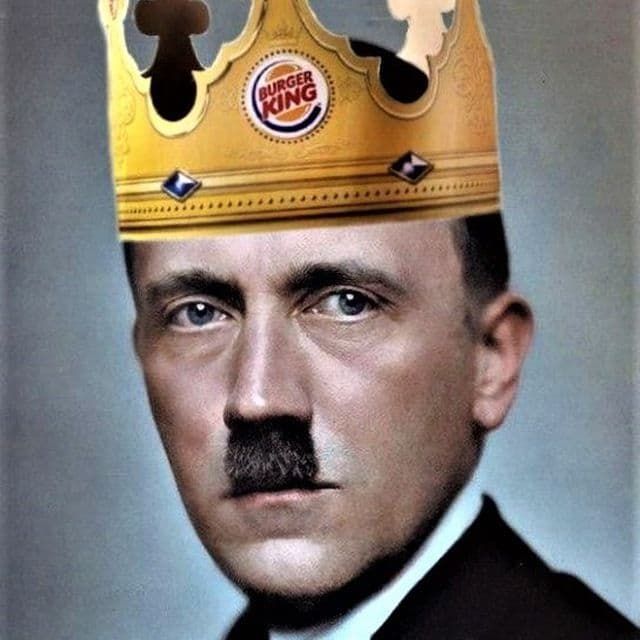 A picture of Adolf Hitler wearing a Burger King crown.
