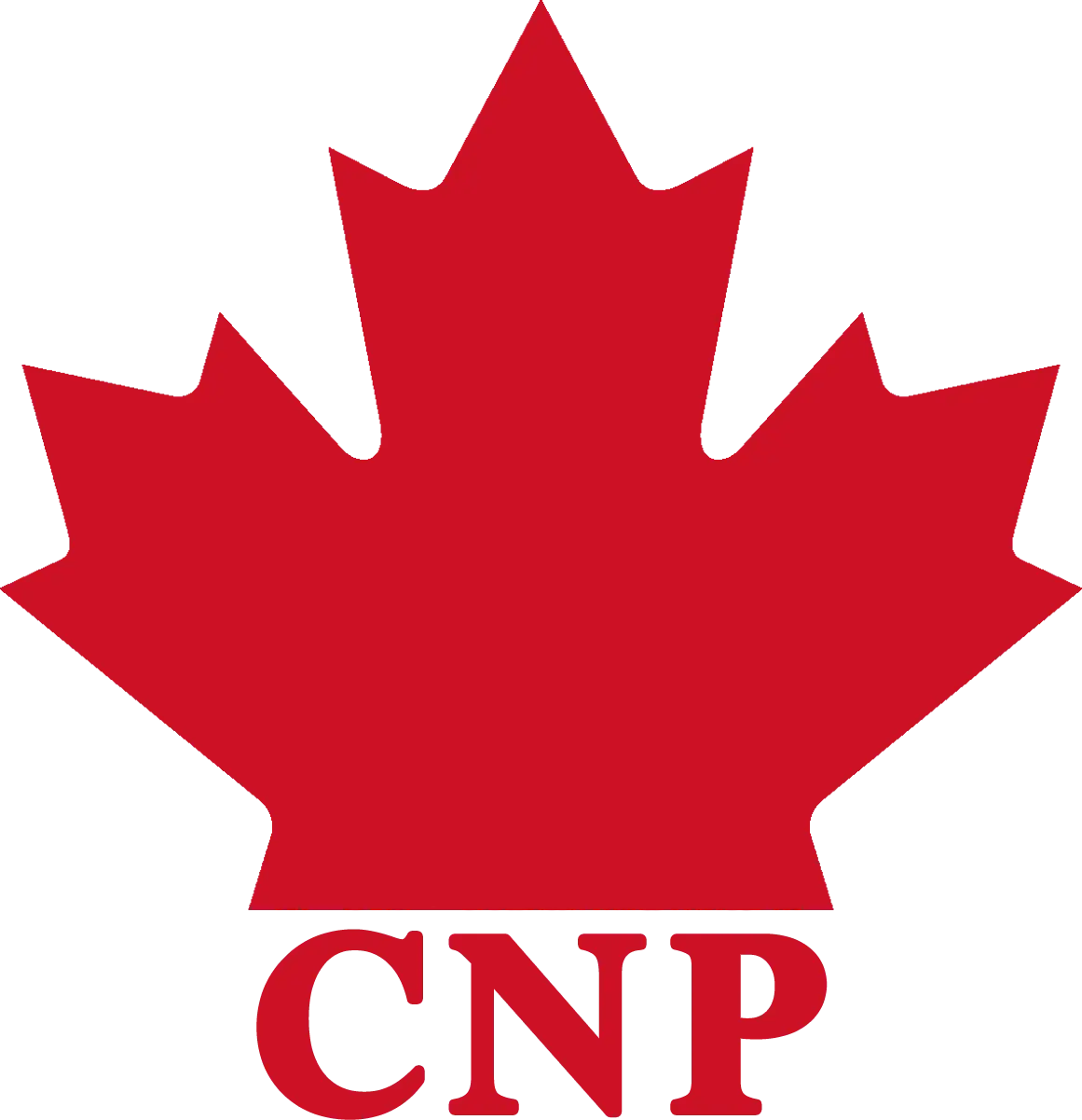 Un logo rouge d'une feuille d'érable au-dessus des lettres "CNP".