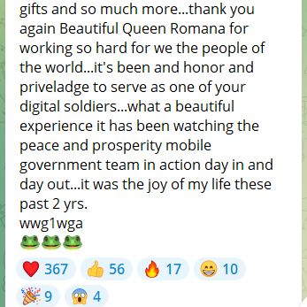 A screenshot of a forum post which reads 'Anon check? Like president Trump announced, we've become a big community of digital soldiers. The truth must come out. Spiritually working, hopefully rising, praying.'