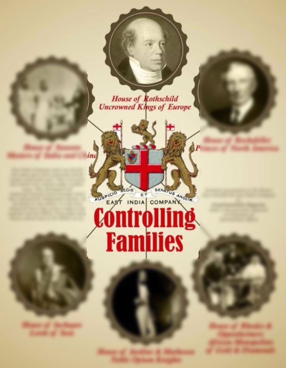 Un mème montrant les "familles de contrôle" de la Compagnie des Indes orientales. Il se réfère à la maison Rothschild comme les «rois sans couronne d'Europe».