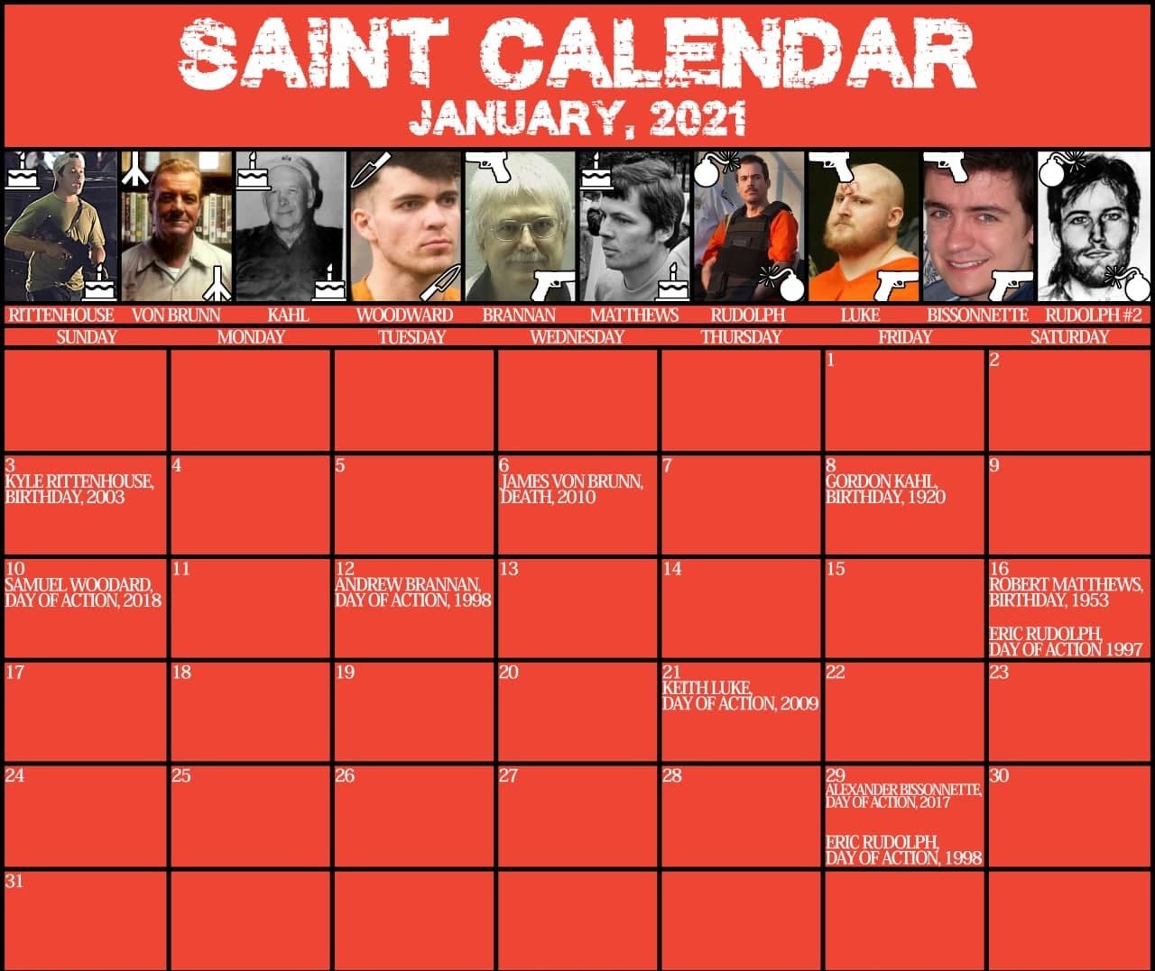 Example of a Sainthood meme listing individual mass killers’ Days of Action