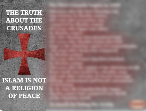 Un graphique intitulé "La vérité sur les croisades : l'islam n'est pas une religion de paix".