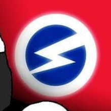 Le logo de l'Union britannique des fascistes, un éclair blanc en gras sur un cercle bleu.